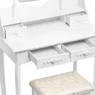 Masa de Toaleta cu Oglinda, Scaun si Iluminare LED - 5 Sertare - Alb