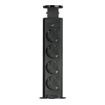Prelungitor Retractabil Ascuns - 4 Locuri - Negru Mat