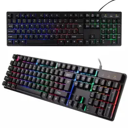 Tastatură gaming cu iluminare LED, rezistentă la apă, cu conectare USB - Negru