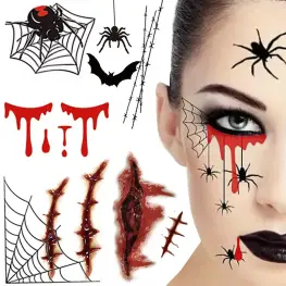 Tatuaje Temporare de Halloween cu Efecte de Sânge și Răni Dechise