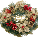 Coroană decorativă de Crăciun de 40 cm, cu ornamente colorate și mesajul Crăciun Fericit