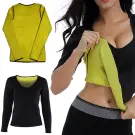 Tricou de fitness neopren pentru femei cu mâneci lungi, efect de slăbire, negru, mărimea M