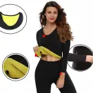Tricou de fitness neopren pentru femei cu mâneci lungi, efect de slăbire, negru, mărimea M