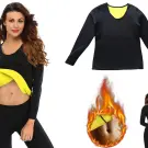 Tricou de fitness neopren pentru femei cu mâneci lungi, efect de slăbire, negru, mărimea M