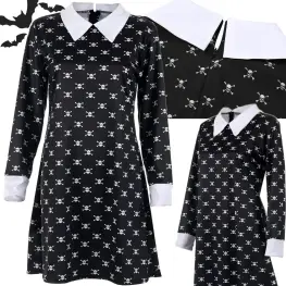 Costum de copii - Wednesday Addams, rochie neagră pentru Halloween
