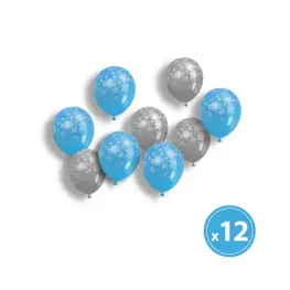 Set de baloane – Albastru-Argintiu, cu motive de Craciun – 12 buc / pachet