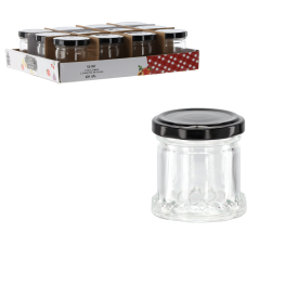 Recipient din Sticlă de 80 ml cu Capac Metalic Negru, cu Filet