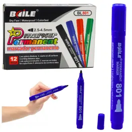 Marker Permanent Albastru, Rezistent la Apă, Vârf Teșit, 2,5–4,5 mm
