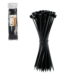 Set 100 Coliere de Cablu din Nylon, 3,6 × 300 mm, Negre, Rezistente la UV